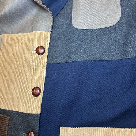 Harvé Benard 100% Wool Patchwork Tailored Blazer Jacket Corduroy Trim Size 16 - Picture 10 of 11